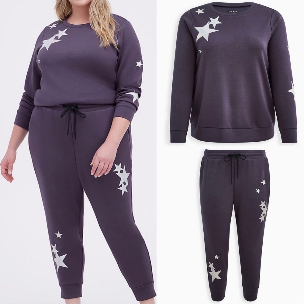 SET: Torrid Cupro Active Stars Grey Sweatshirt/Jogger 2X